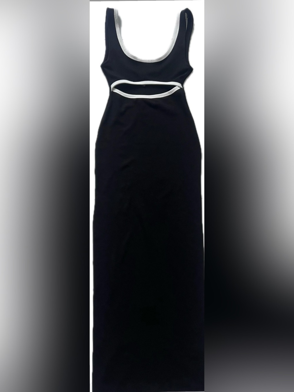 H&M Divided Long Black Dress with Cutout and White Outline, Scoop Back Size XS